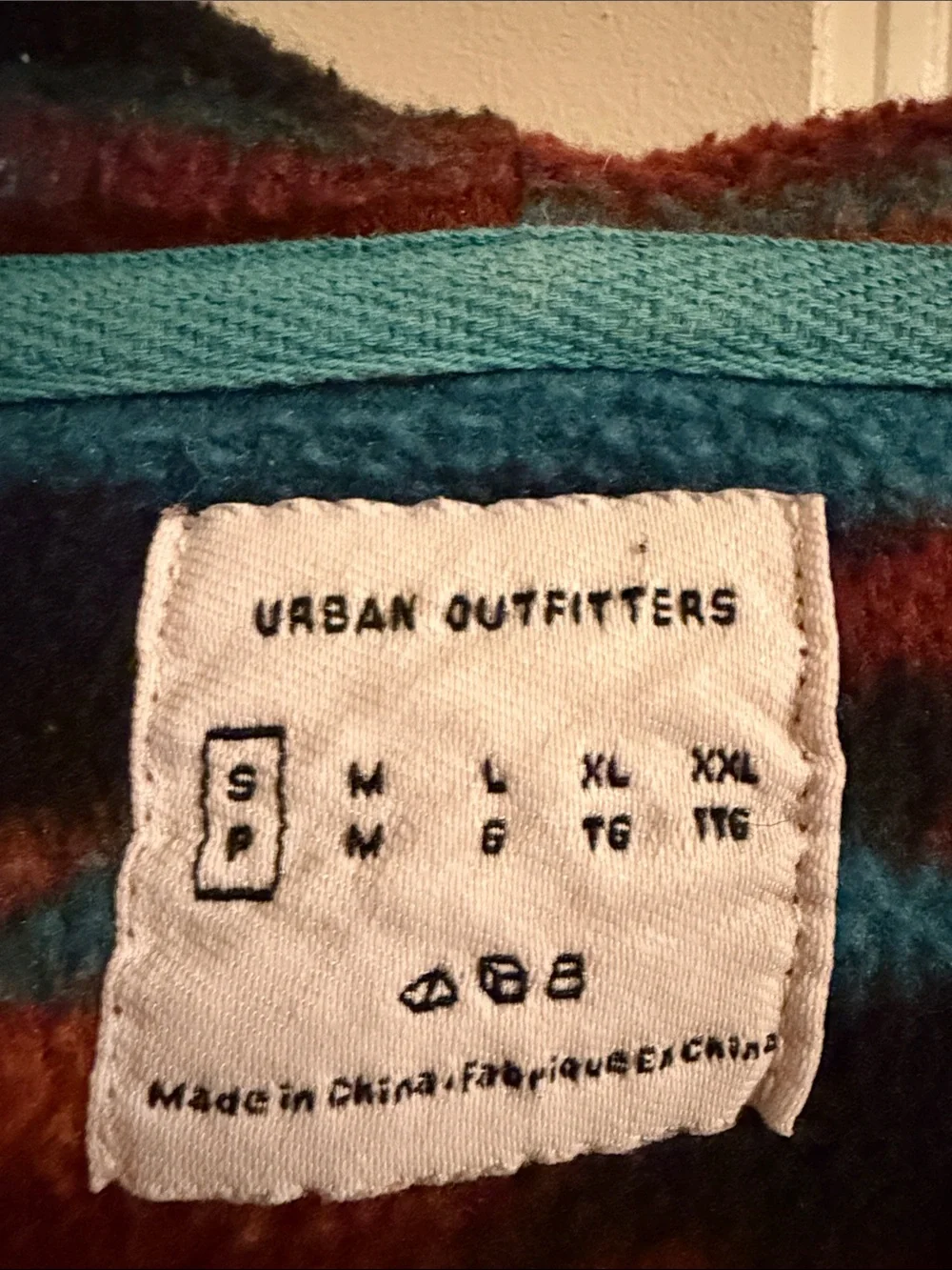 Men's Hooded Fleece Sweater in Teal and Rust